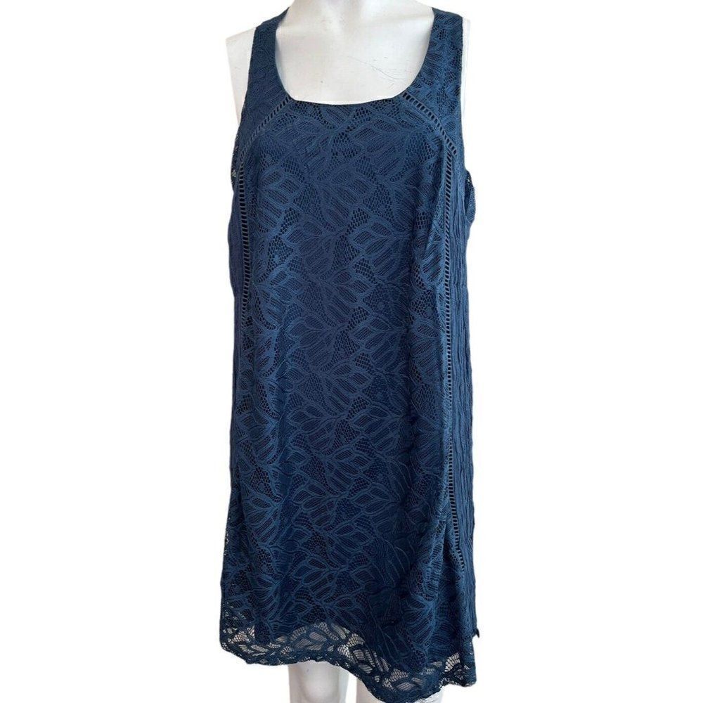 Doe & Rae Large Navy Blue Lace Dress Lined Sleeveless Twisted Straps in Back NWT